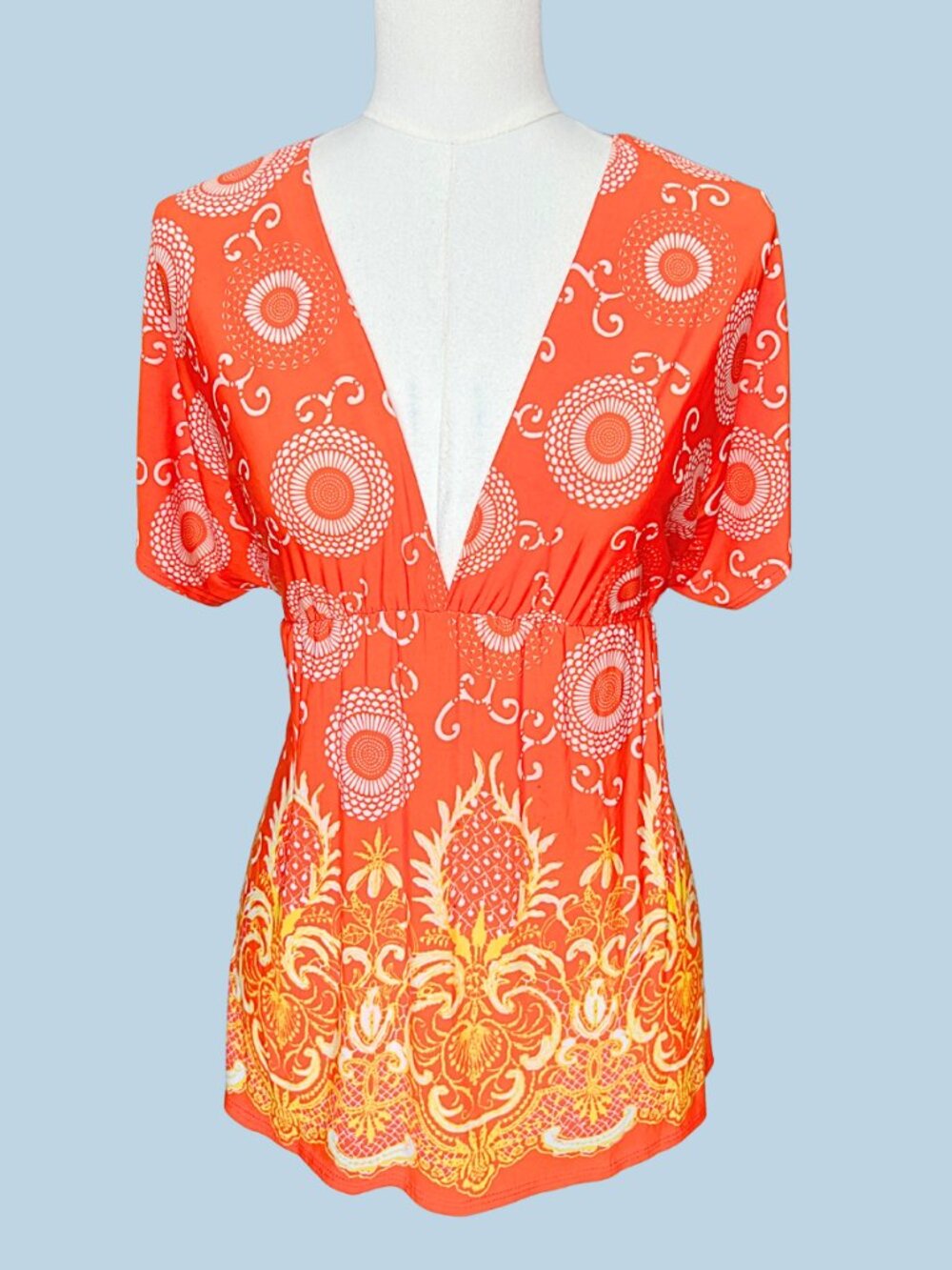 Charlotte Russe Floral Orange & White Blouse Size Medium Like New